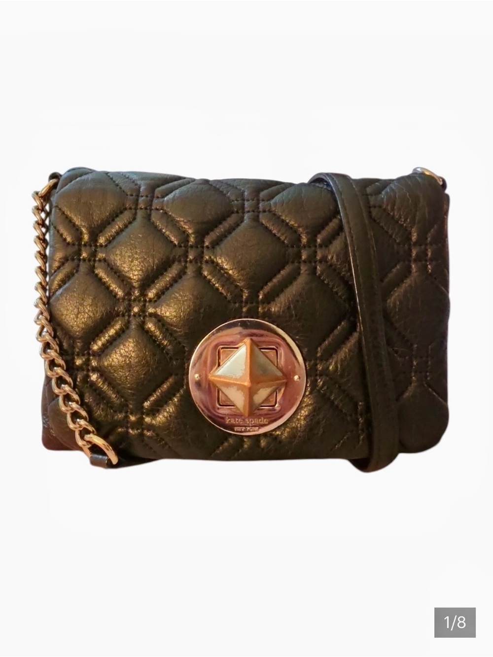 kate spade Black Quilted Leather Crossbody with Gold-Tone Medallion
